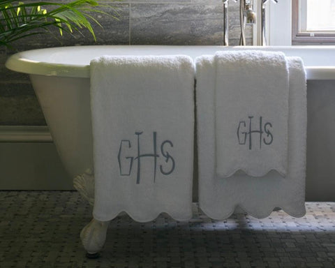 Image of Matouk Scallop towels on bathtup