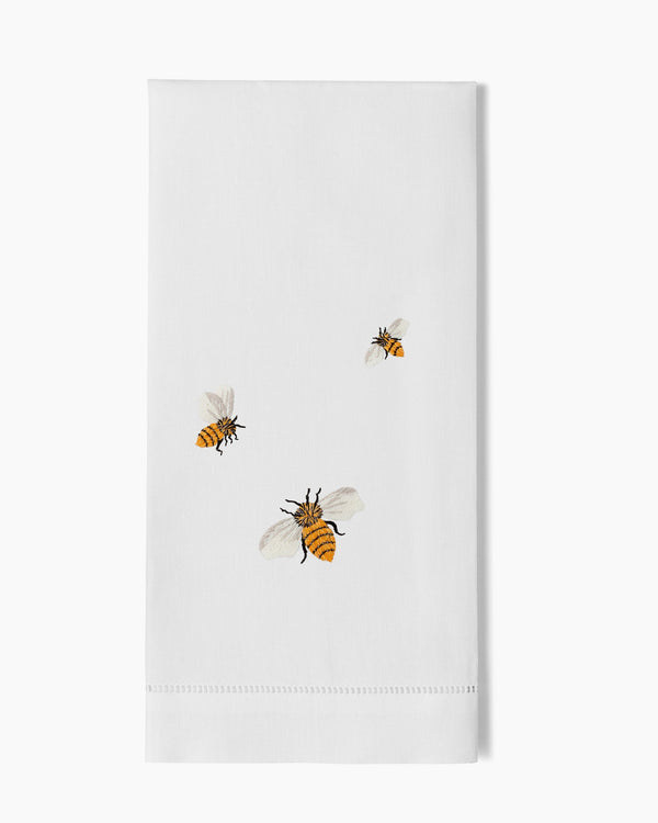 Photo of the Bees Embroidered Linens ensemble.