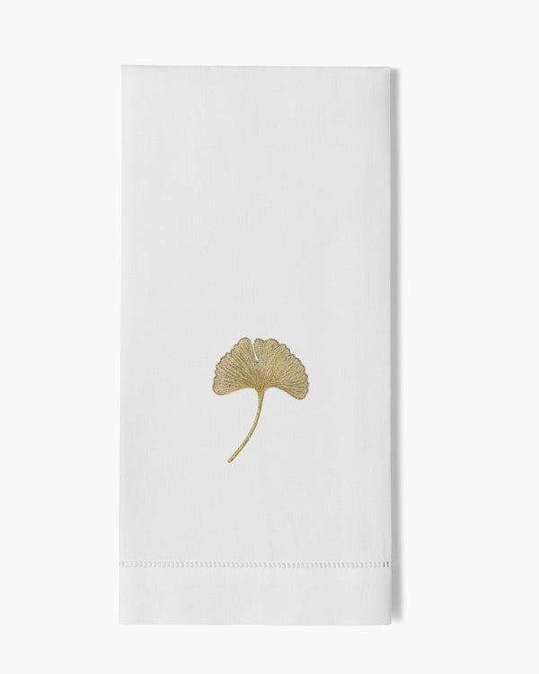 Photo of the Ginkgo Gold Embroidered Linens ensemble.
