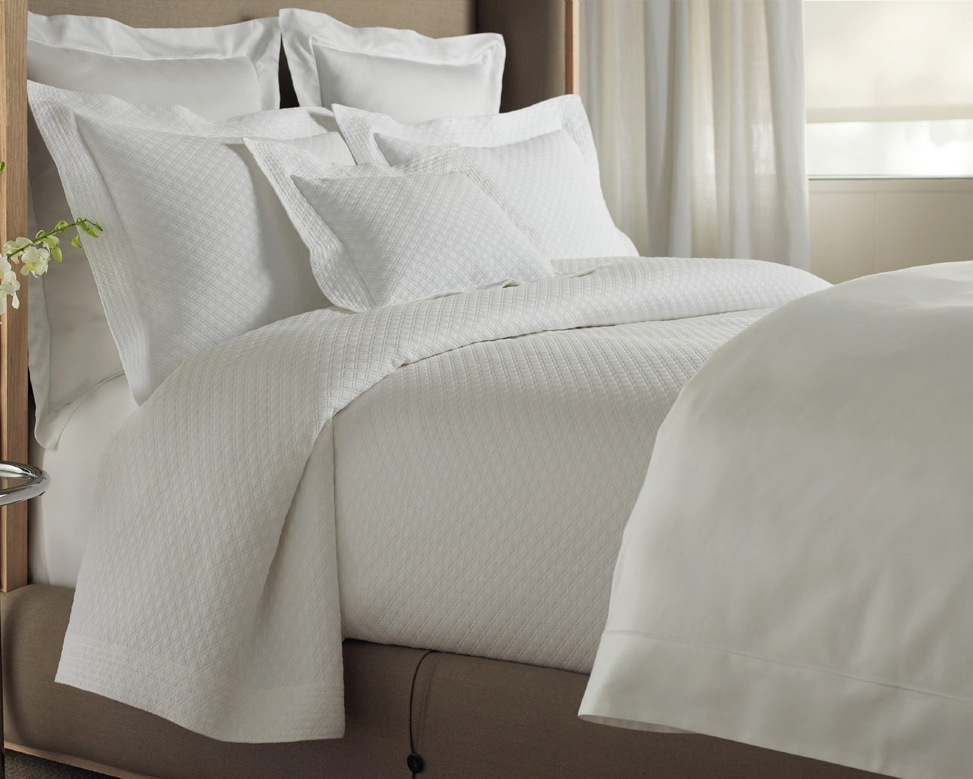 100% cotton Alyssa coverlet and coordinating shams in white