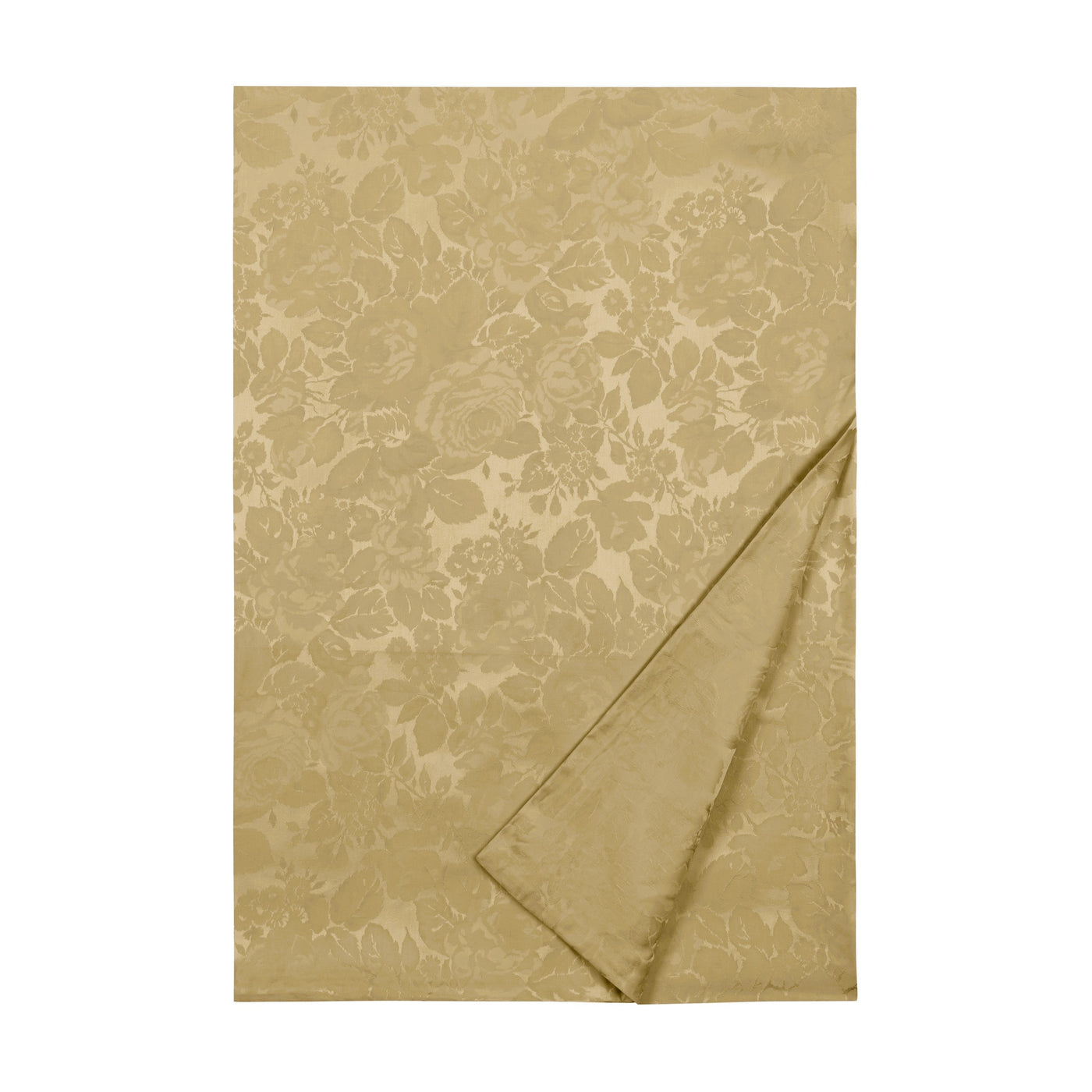 Sferra Blooms champagne jacquard flat sheet with tonal floral pattern, folded corner detail.
