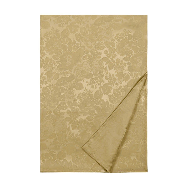 Home Treasures Blooms champagne jacquard flat sheet with tonal floral pattern, folded corner detail.