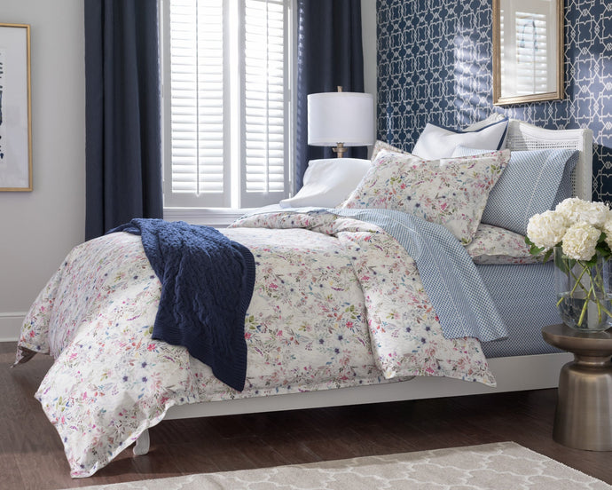 100% cotton percale Chloe duvet and shams with watercolor floral print by Peacock Alley