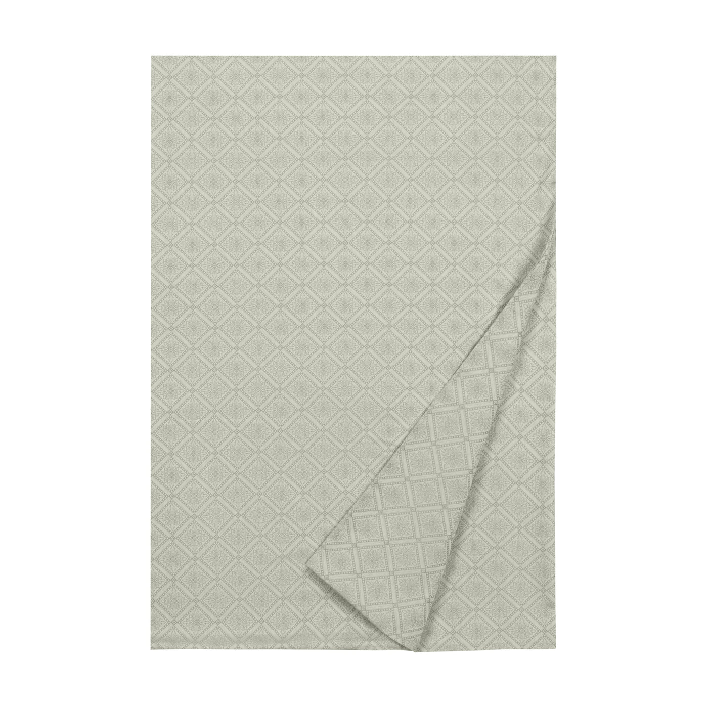 Helena flat sheet in sage with woven diamond geometric pattern, folded corner detail.