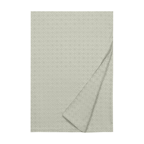 Helena flat sheet in sage with woven diamond geometric pattern, folded corner detail.