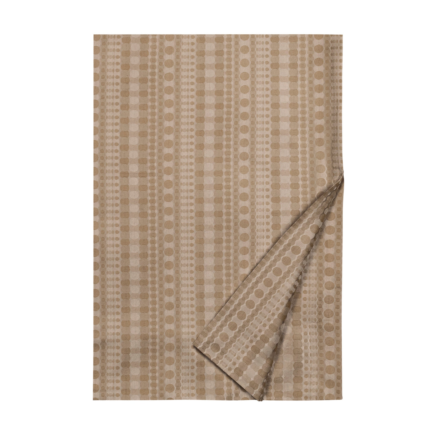 Sferra Metro camel jacquard bedding with geometric dot stripe pattern, corner folded.