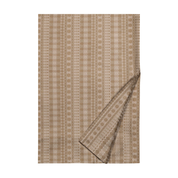 Home Treasures Metro camel jacquard bedding with geometric dot stripe pattern, corner folded.