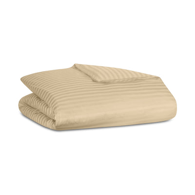 Sferra Regal duvet cover folded in champagne with tonal satin stripes.