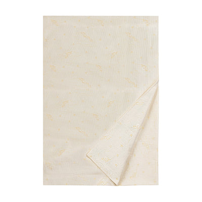 Sweet Dreams ivory flat sheet with delicate floral jacquard pattern, corner folded back.