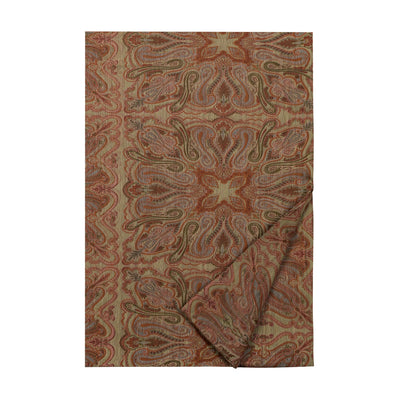 Taj Mahal paisley throw in terracotta and sage, folded corner detail.