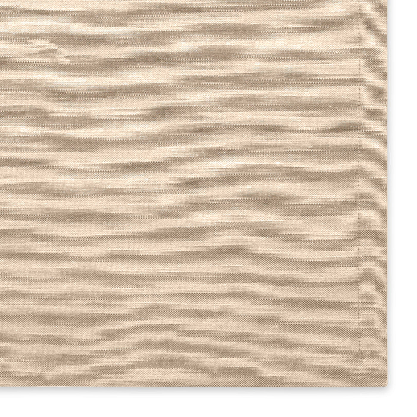 Close-up of champagne linen-blend fabric showing subtle horizontal texture variation.