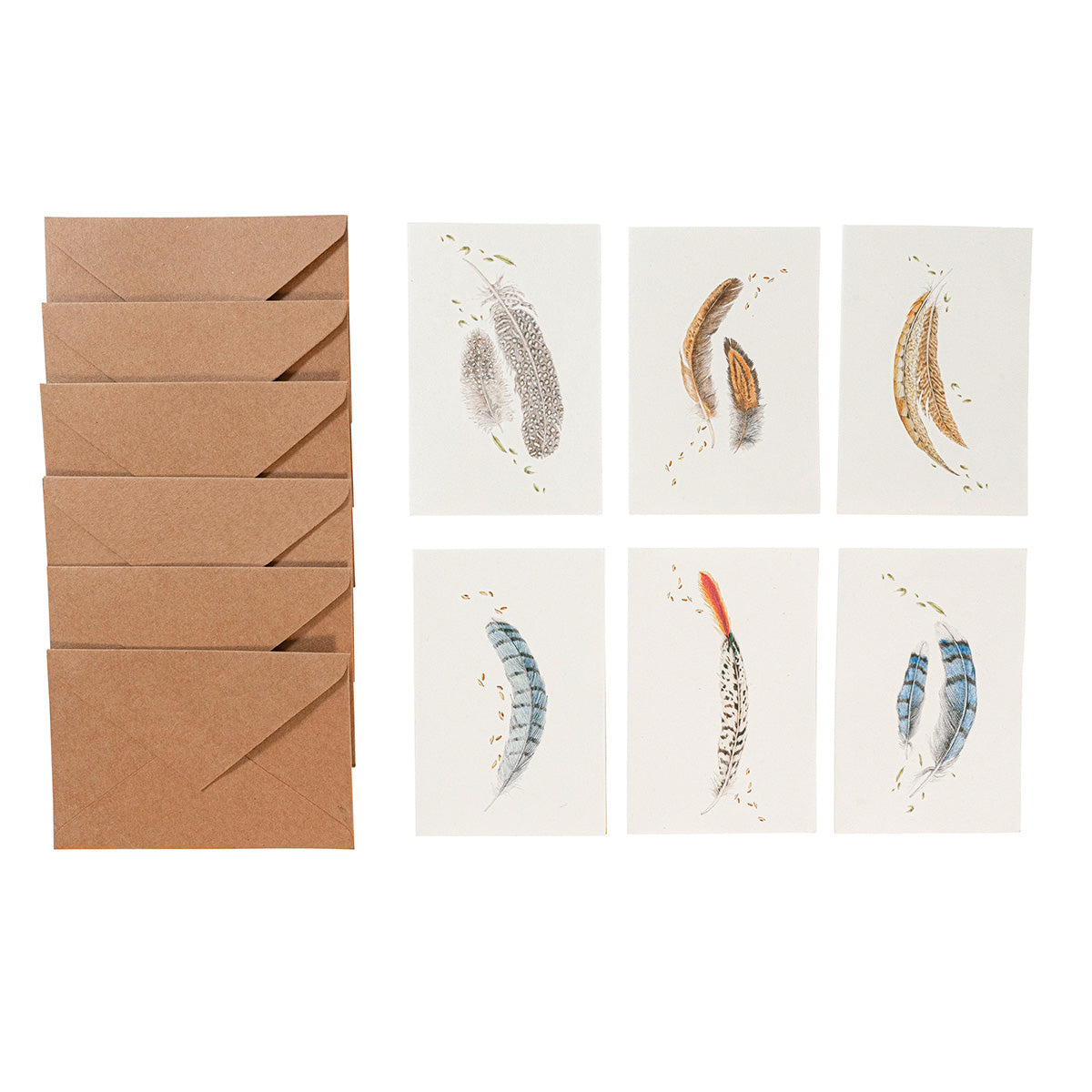 Juliska Forest Walk set of six feather note cards with kraft envelopes
