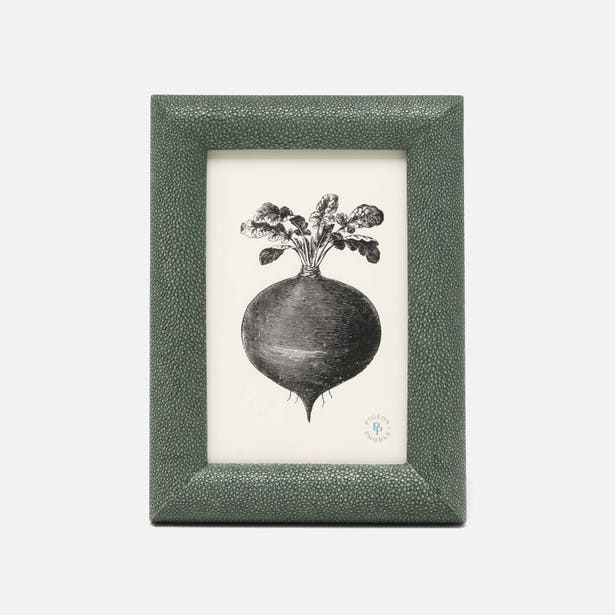 Pigeon & Poodle Oxford frame in sage green shagreen with botanical turnip print insert.