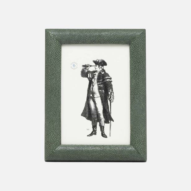 Oxford frame in forest green shagreen texture, displaying a vintage nautical illustration.