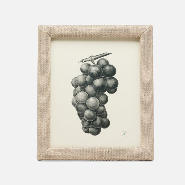 Pigeon & Poodle Belem frame in natural linen texture, shown with botanical grape print.