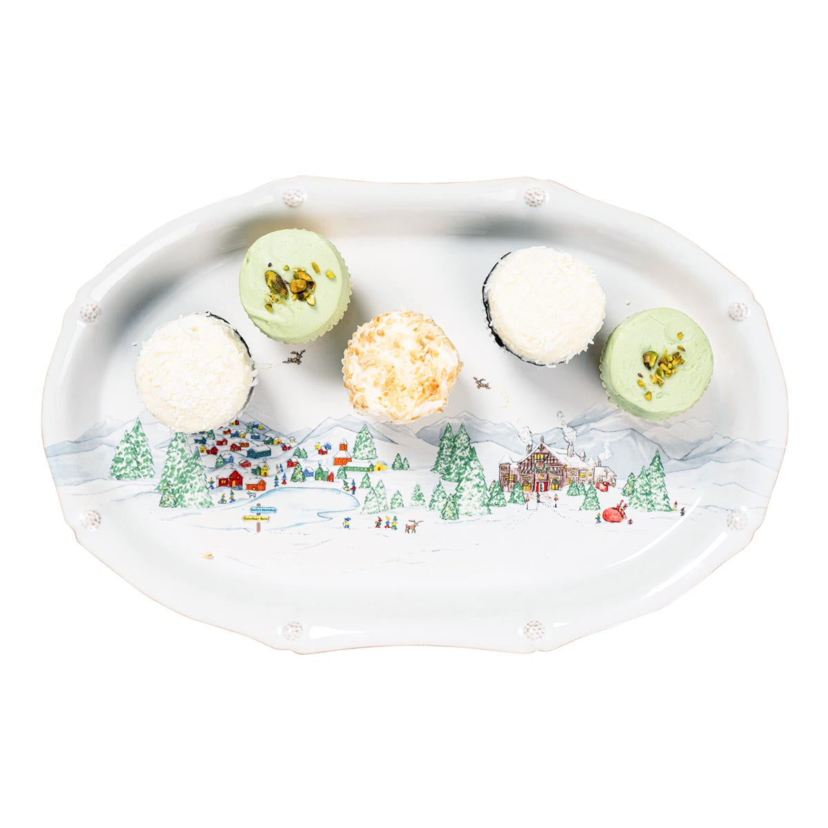 North Pole platter holding small cakes
