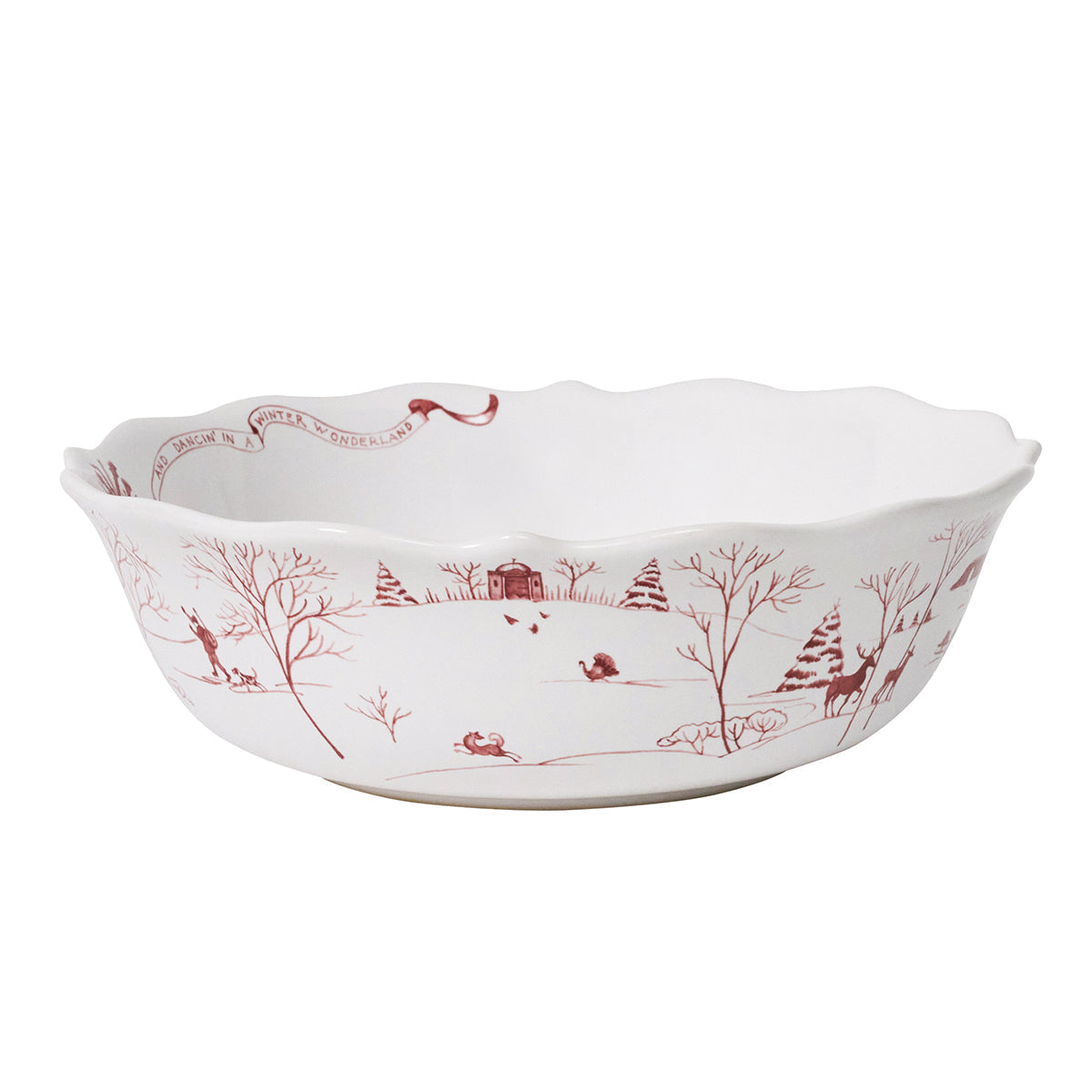 Ruby Winter Frolic serving bowl showing skaters on the pond