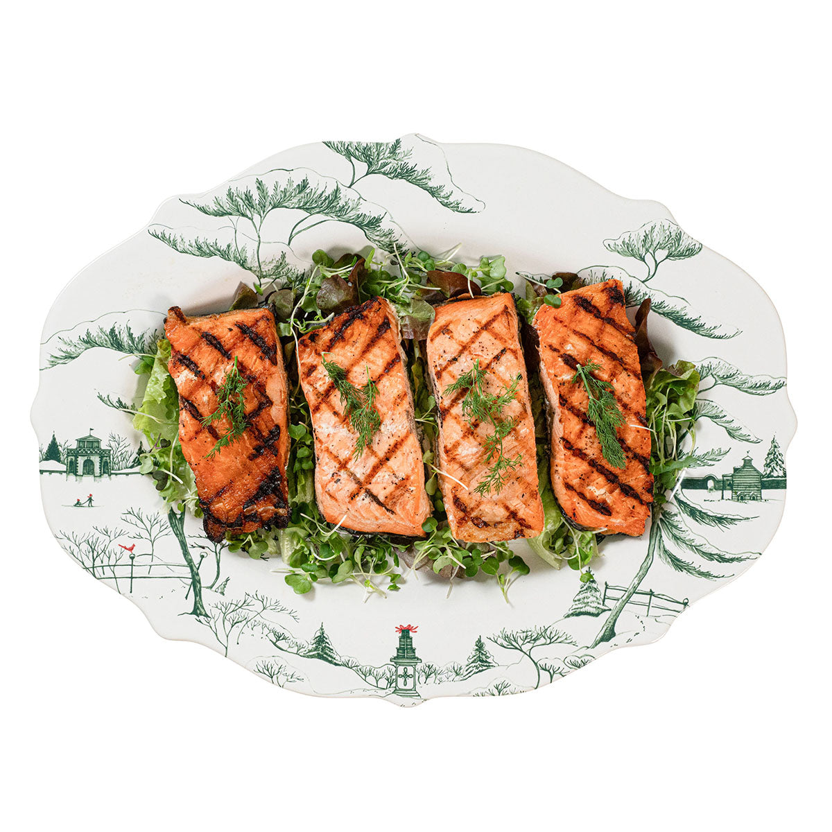 Evergreen Winter Frolic platter with grilled salmon fillets