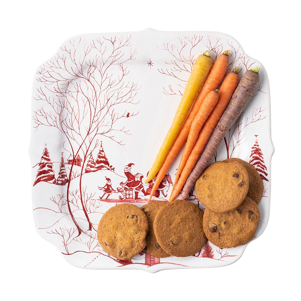 Ruby Winter Frolic cookie tray with chocolate chip cookies and carrots for the reindeer