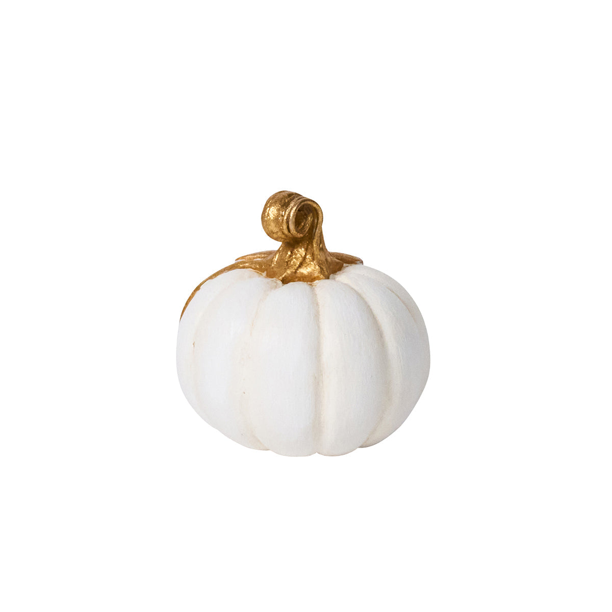 Juliska Forest Walk white pumpkin place card holder with a gold curled stem