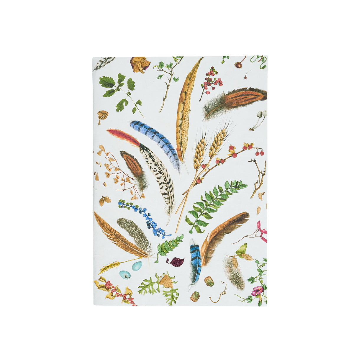 Juliska Forest Walk 7x10 paper journal, cream cover printed with feathers, wheat and ferns