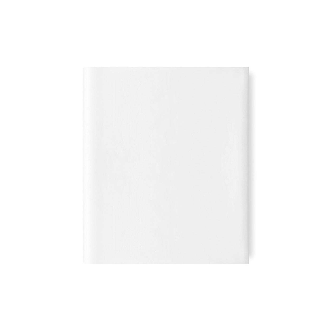 A blank, white, rectangular sheet of paper is centered against a plain white background, evoking the smooth elegance of Sferra’s Sereno Fitted Sheet.