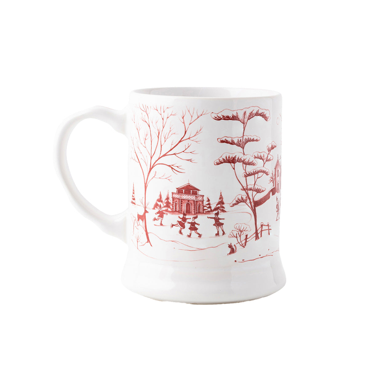 Ruby Santa and Merry mug showing the main house and skating elves