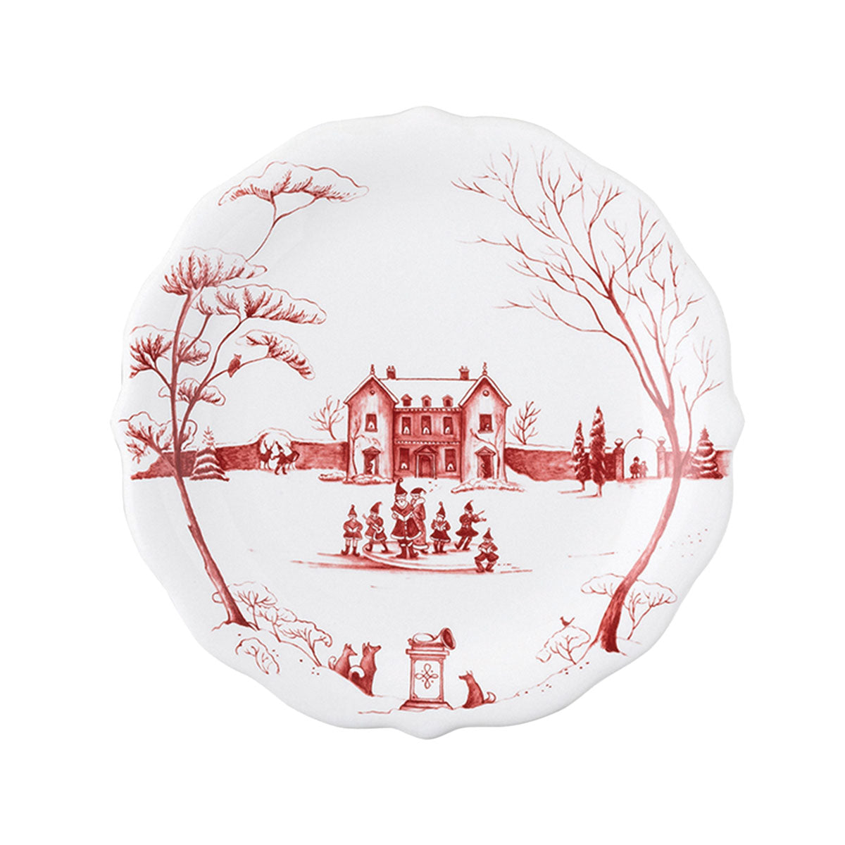 Ruby Winter Frolic party plate with carolers before the main house