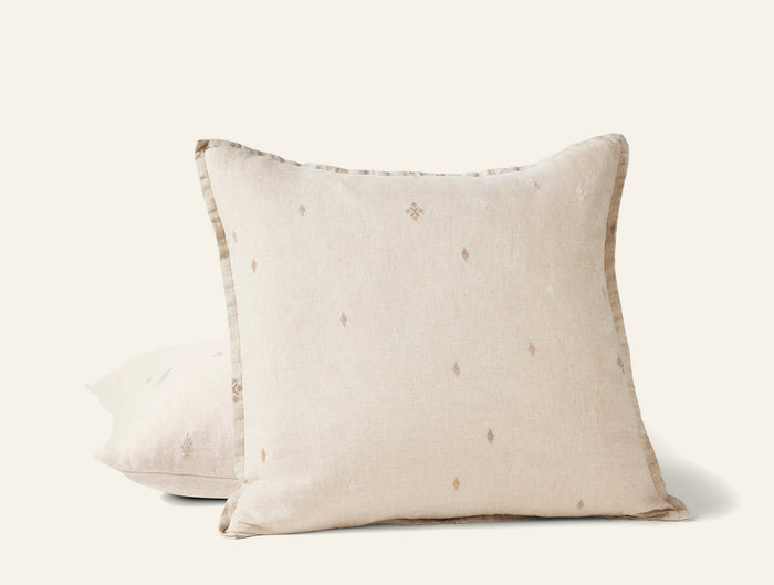 Photo of the Cambria Embroidered Linen | Decorative Pillow ensemble.