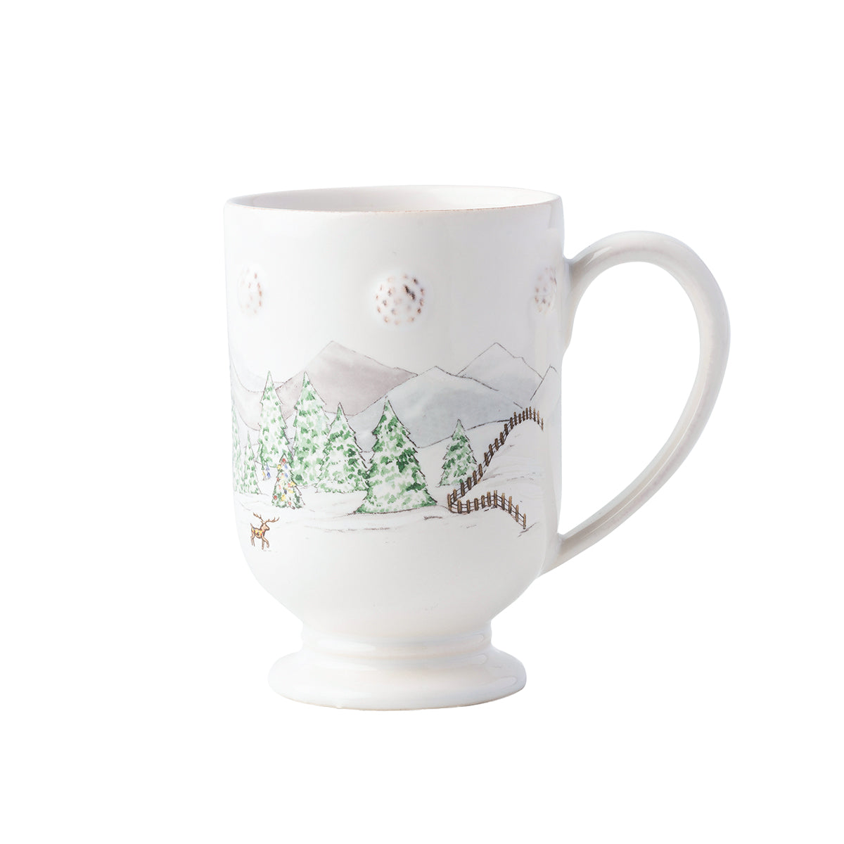 North Pole footed mug with snowy evergreens