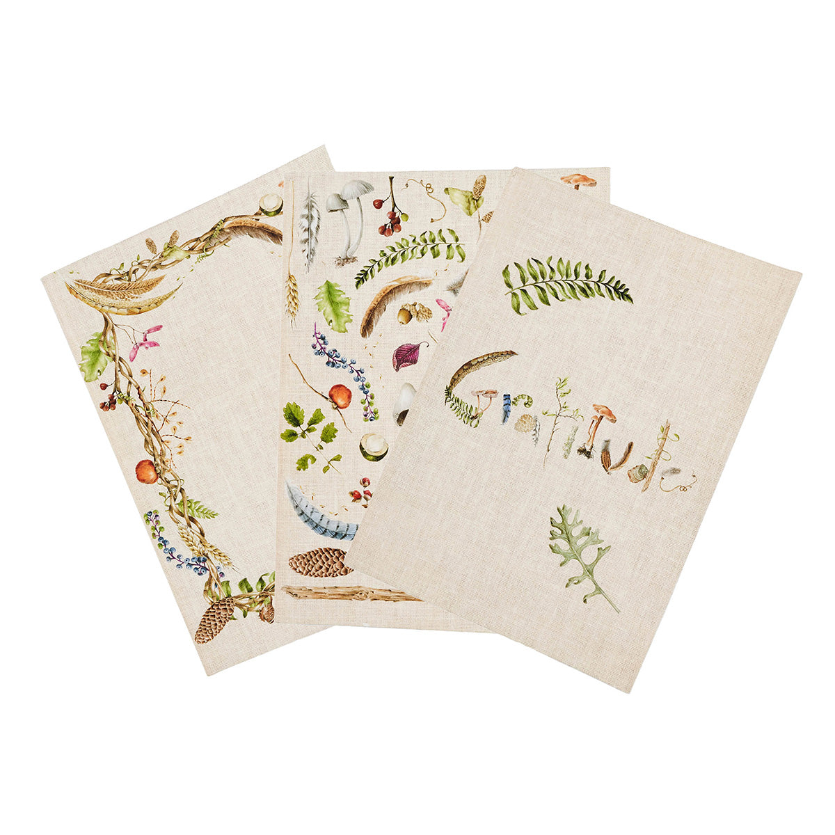 Juliska Forest Walk set of three journals with feather, fern and Gratitude covers