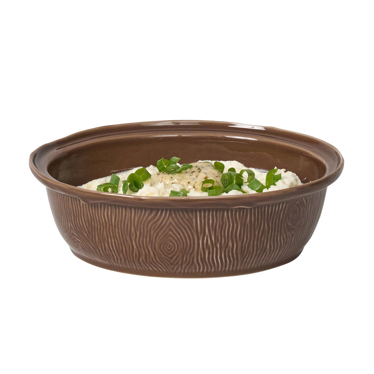 Juliska Forest Walk pheasant baker base, uncovered, filled with mashed potatoes and herbs