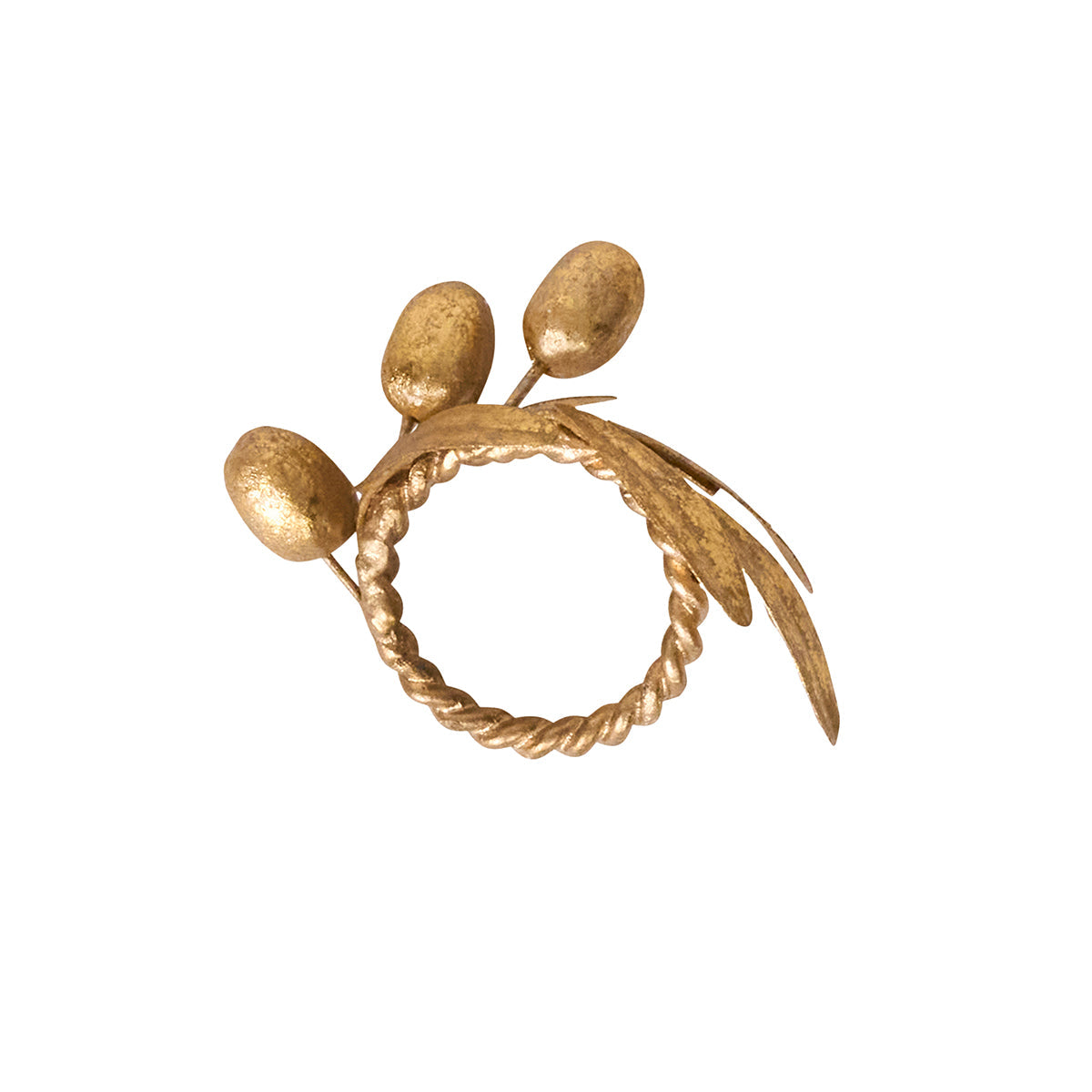 Juliska Forest Walk gold napkin ring with acorns and a long leaf