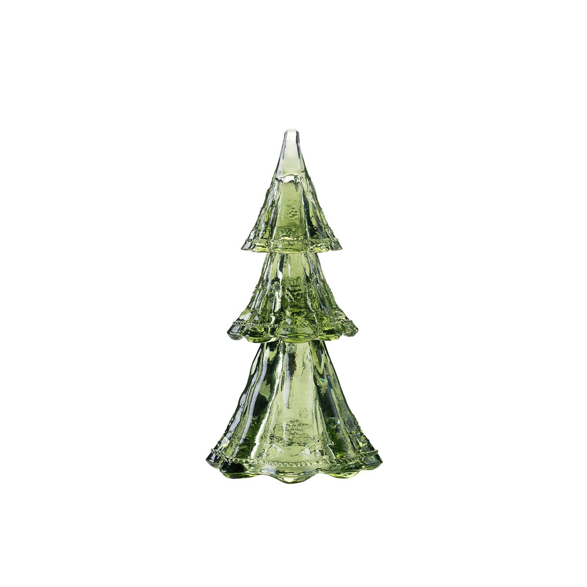 Juliska Berry & Thread evergreen glass 9.5 inch Christmas tree, three stacking tiers