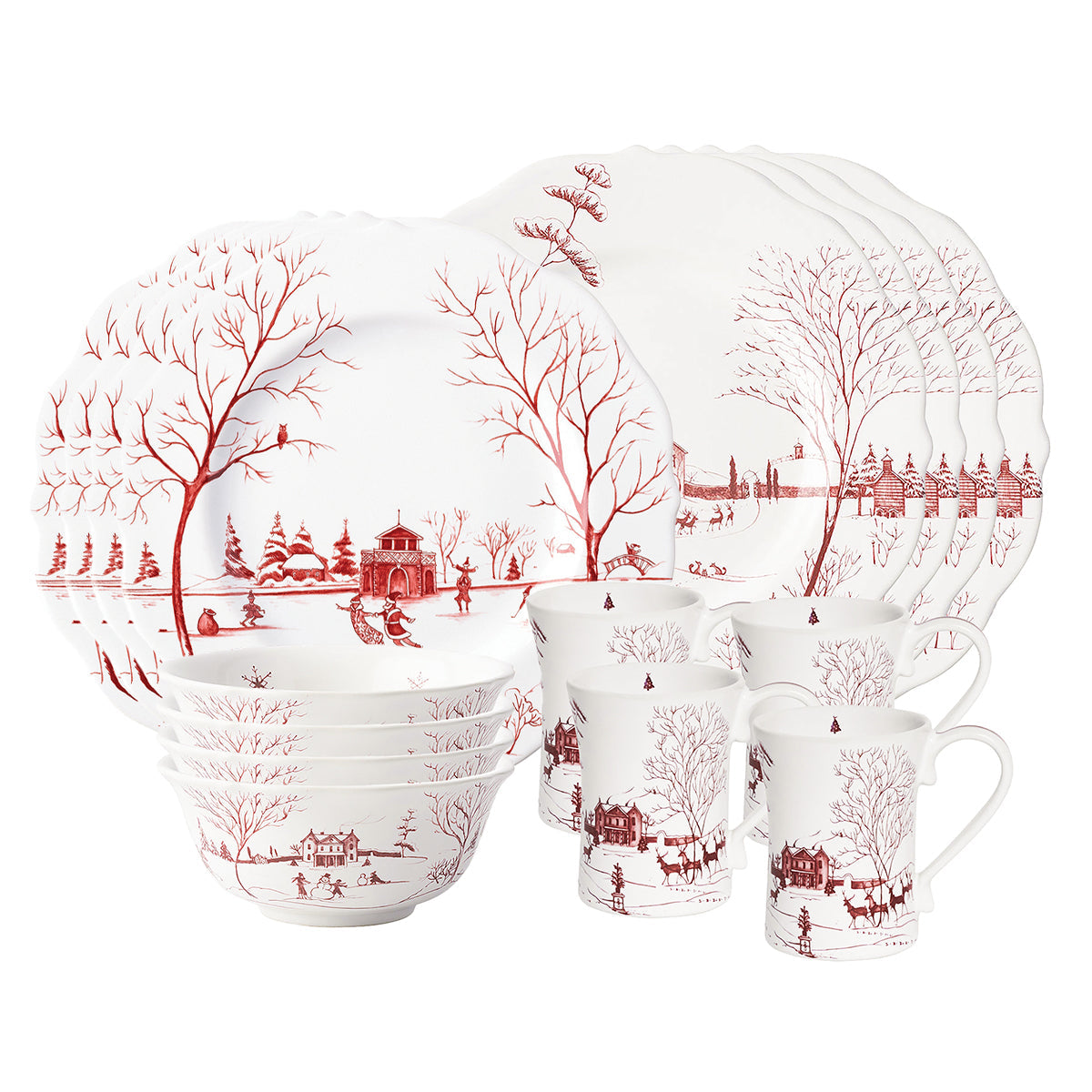 Juliska Country Estate Winter Frolic 16 piece place setting in ruby, service for four