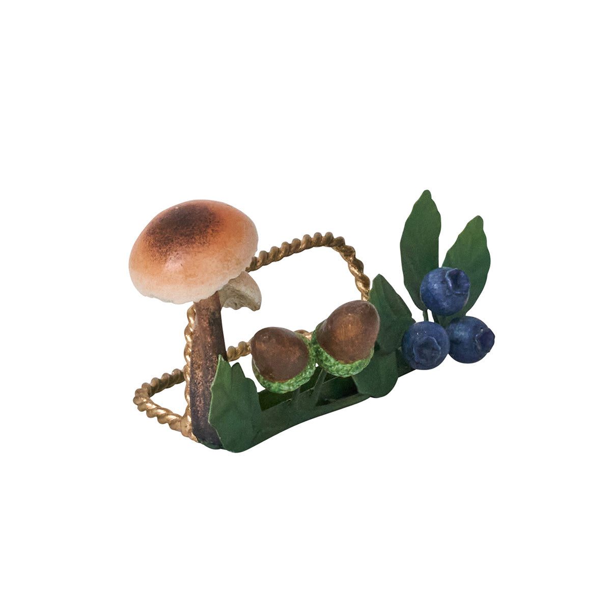 Juliska Forest Walk mushroom and acorn place card holder, angled view