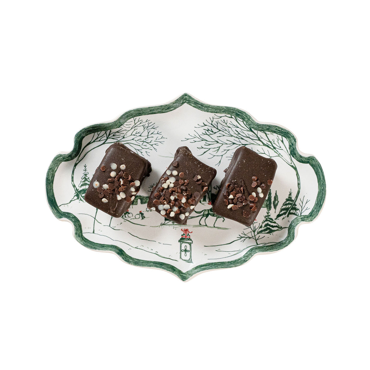 Evergreen Winter Frolic small tray holding brownies