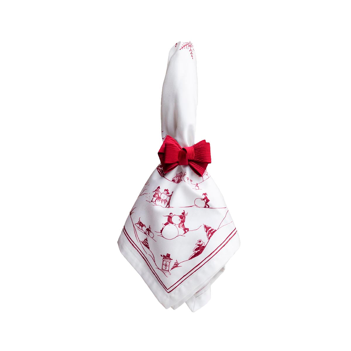 Ruby Winter Frolic napkin tied with a red bow