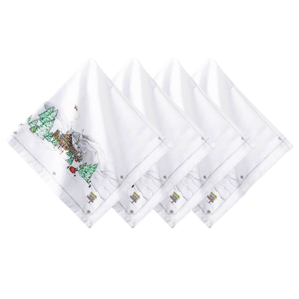 Juliska Berry & Thread North Pole set of four cotton napkins printed with a snowy village