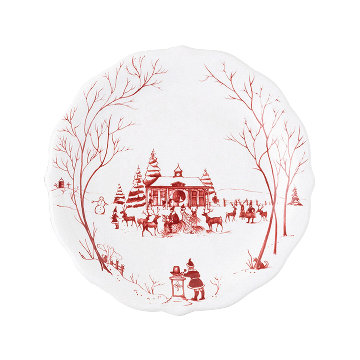 Ruby Winter Frolic party plate with carolers in front of the main house