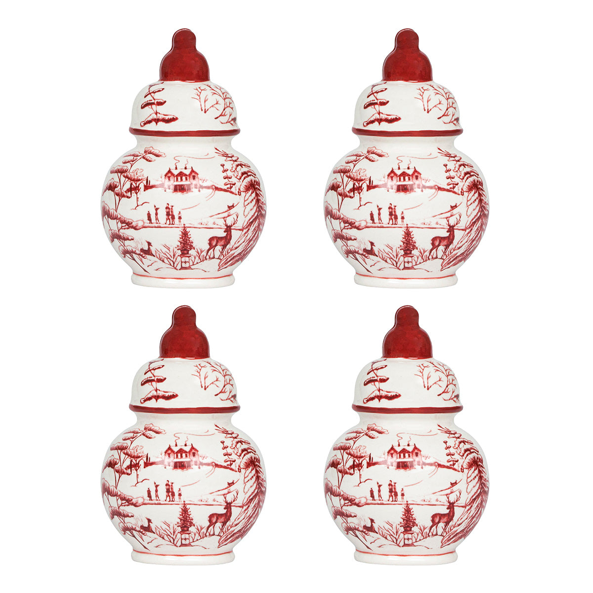 Juliska Country Estate Winter Frolic set of four ruby ginger jar place card holders