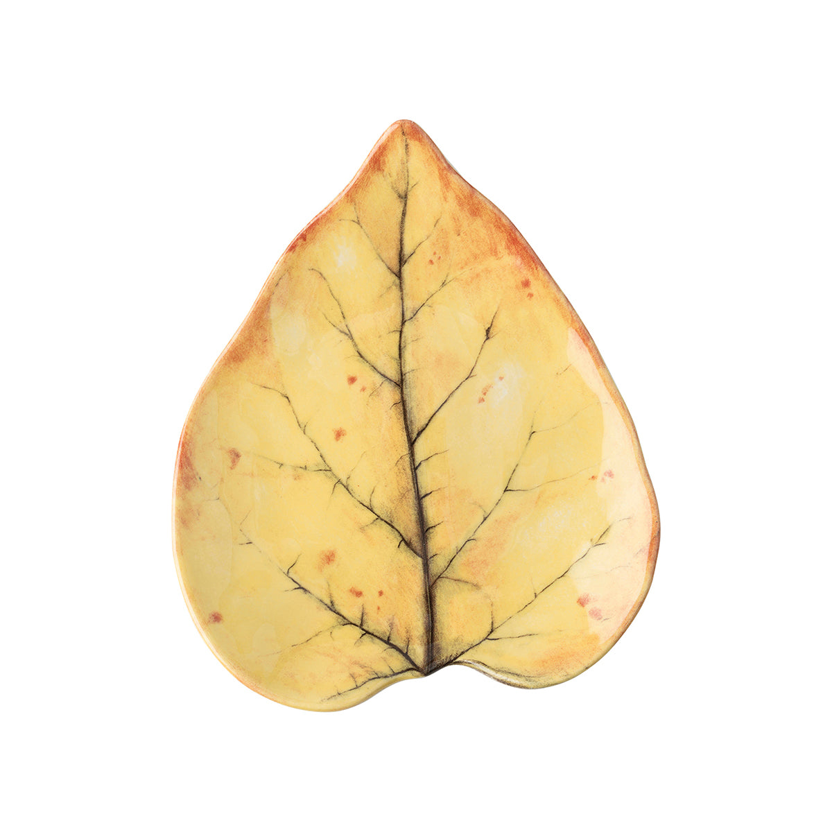 Juliska Forest Walk yellow leaf-shaped cocktail plate
