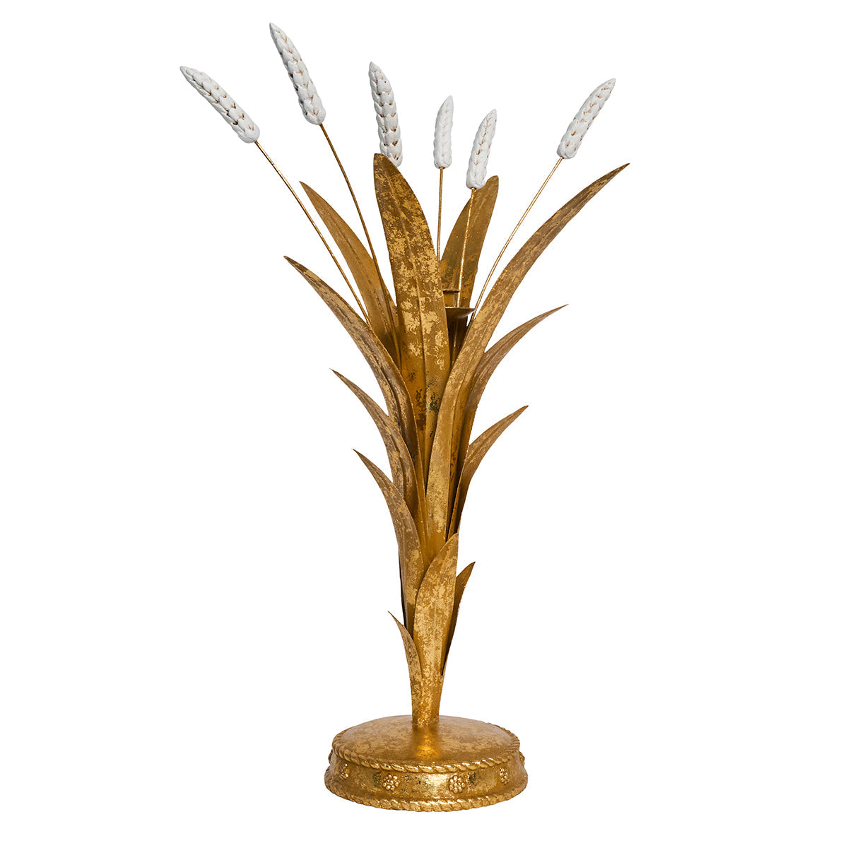 Juliska Forest Walk 17 inch gold wheat candlestick holder with white wheat heads