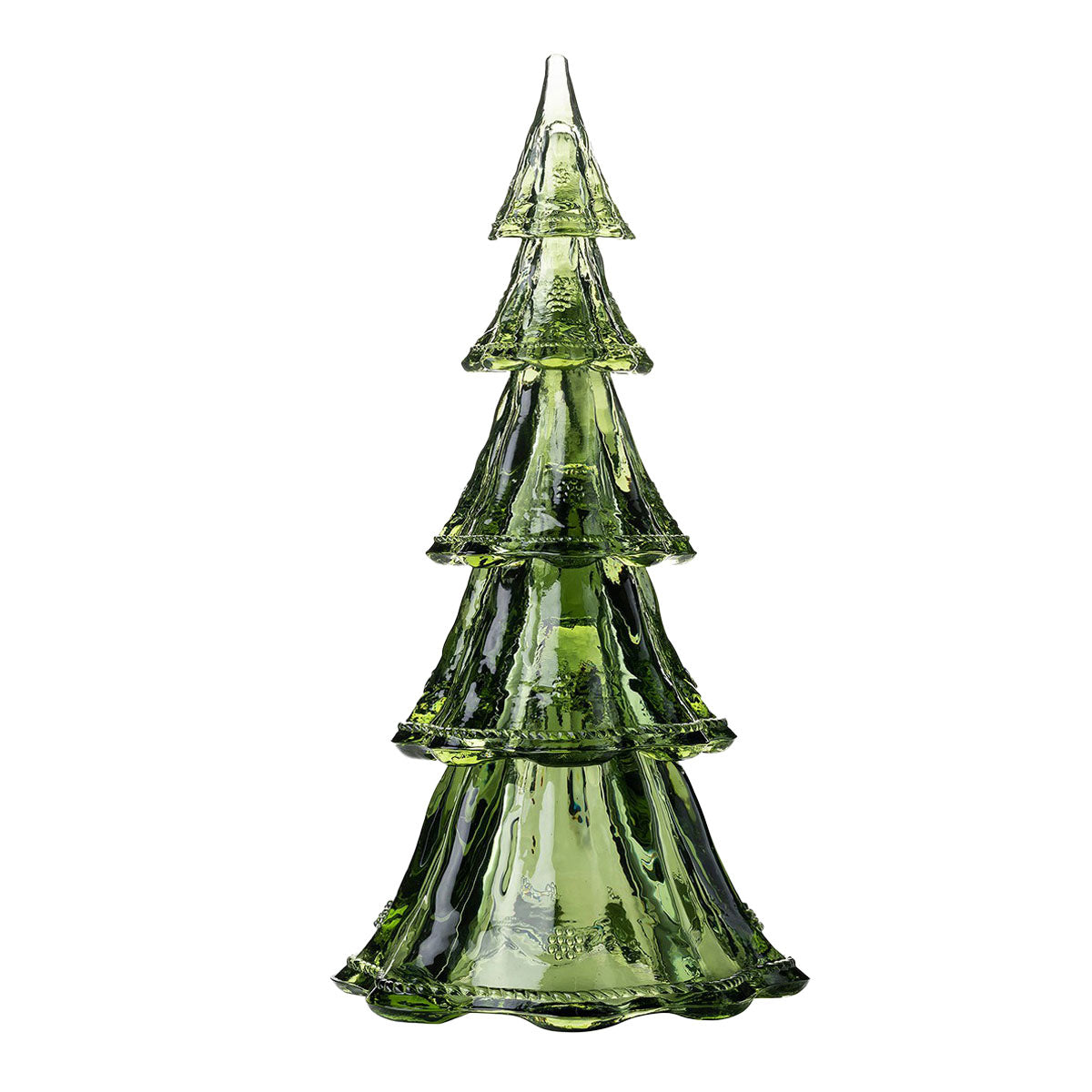 Juliska Berry & Thread evergreen glass 16 inch Christmas tree, five stacking tiers