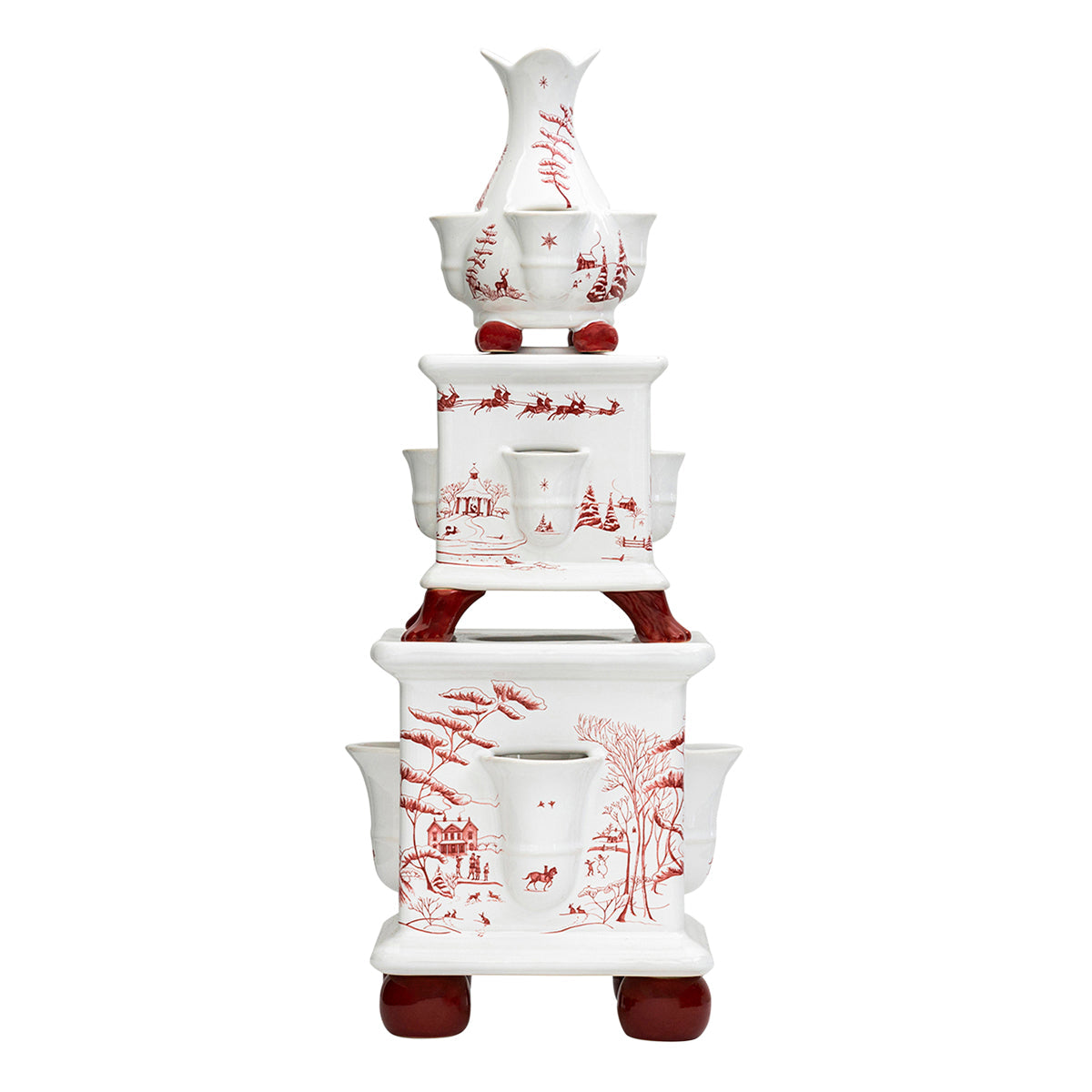 Juliska Country Estate Winter Frolic three-tier tulipiere in ruby on red sculpted feet