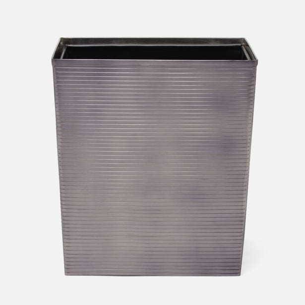 Pigeon & Poodle Adelaide wastebasket in gunmetal, side angle showing ribbed texture detail.
