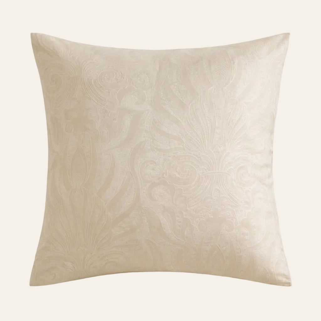 Ann Gish Akterion sham in ivory with tone-on-tone damask floral jacquard pattern.