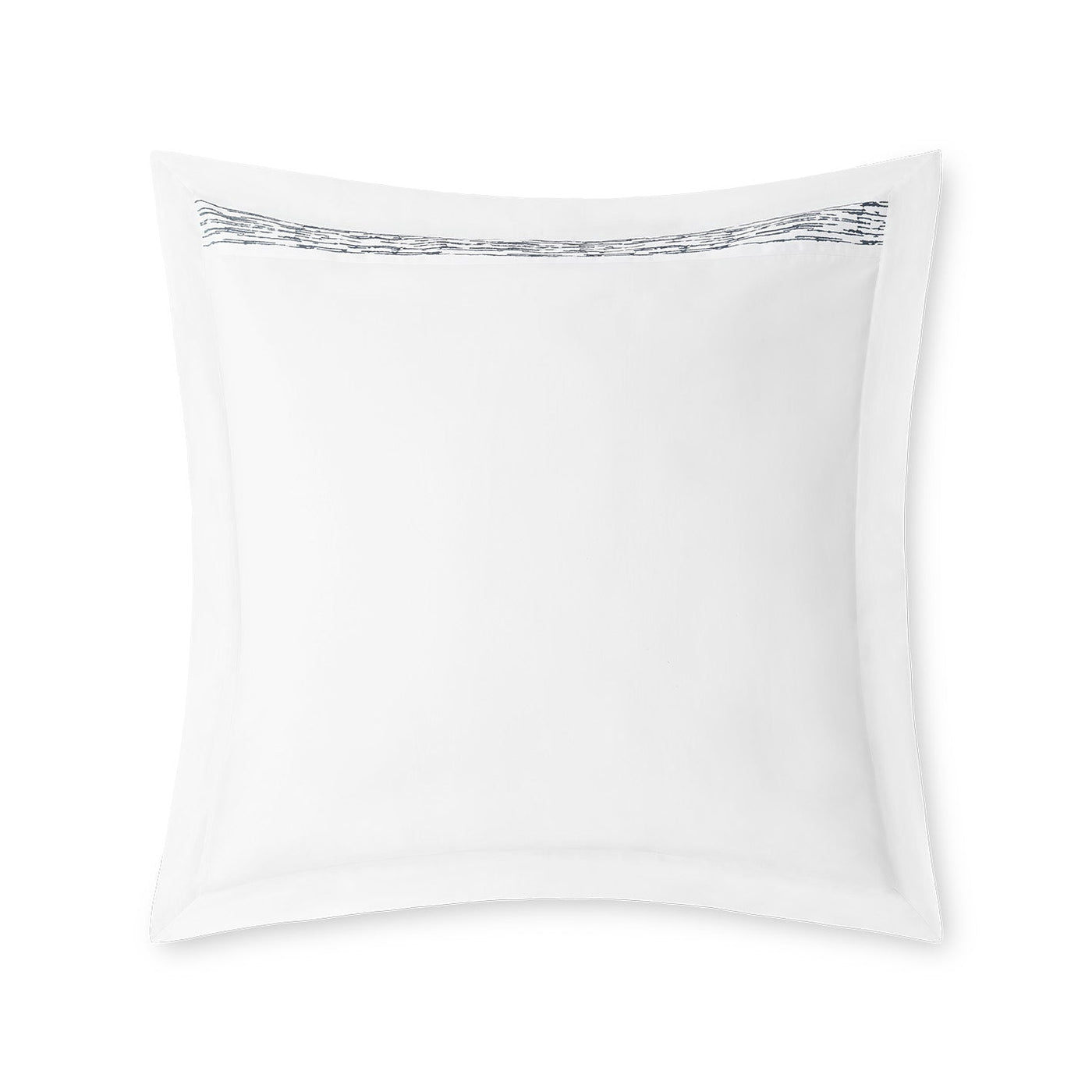Amalia Home Collection Alentejo white euro sham with navy embroidered border detail.
