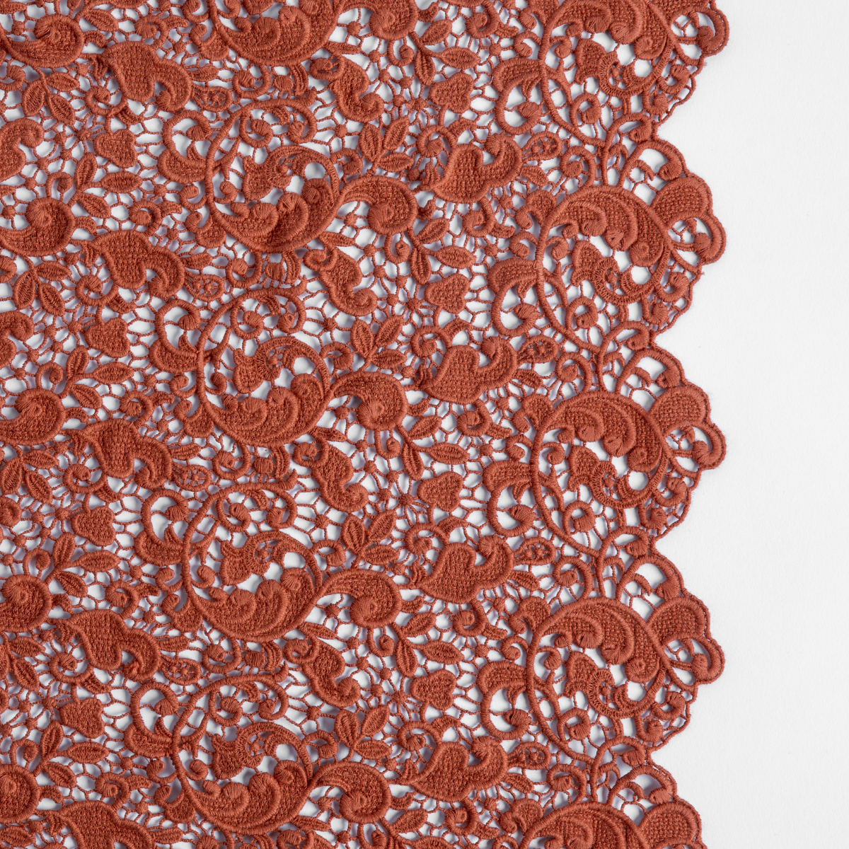 Close-up of Autumn Allora Lace throw pillow showing intricate floral guipure lace detail.