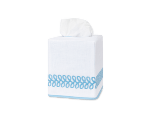 Photo of the Astor Braid | Embroidered Linen Tissue Box Cover ensemble.